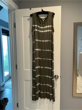 Style & Co. Olive Green and White Tie-Dye Maxi Dress